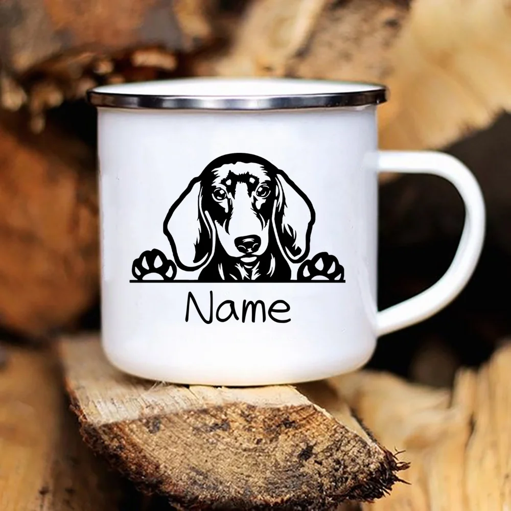 Personalized Pets Enamel Mug Custom Dog Name Coffee Drinks Dessert Milk Cups Handle Drinkware Camping Mugs Gifts for Dog Lovers