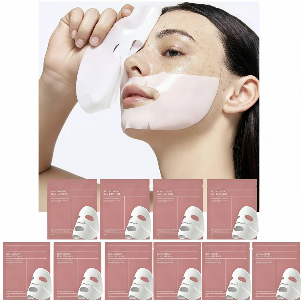 10 قطع من قناع الكولاجين الحيوي الكولاجين العميق الحقيقي، قناع هيدروجيل مرطب طوال الليل، تقليل المسام، تحسين المرونة #1
