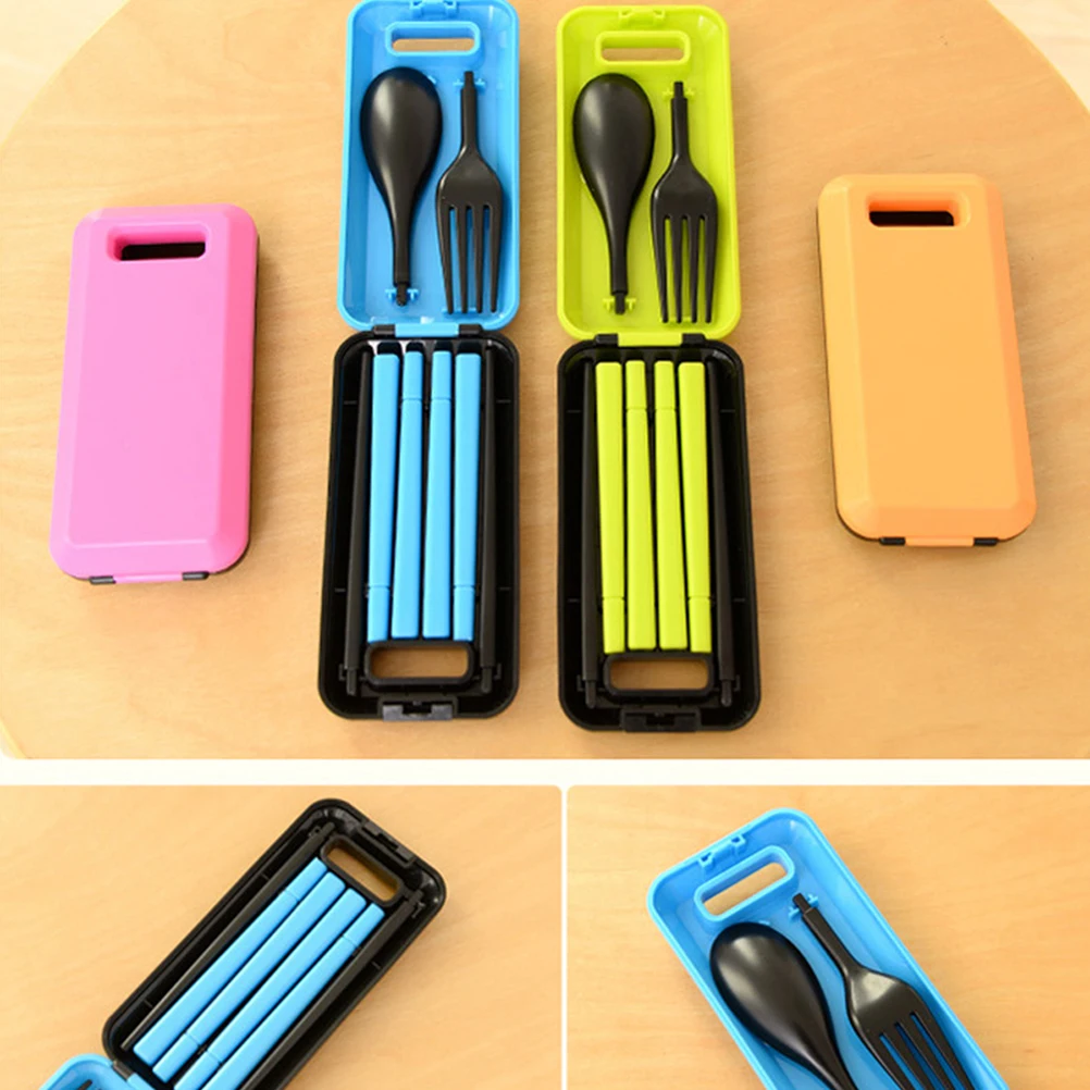 

3PCS Plastic Cutlery Set Portable Folding Travel Tableware Fork Spoon Chopsticks Case Lightweight EcoFriendly Dining Utensils