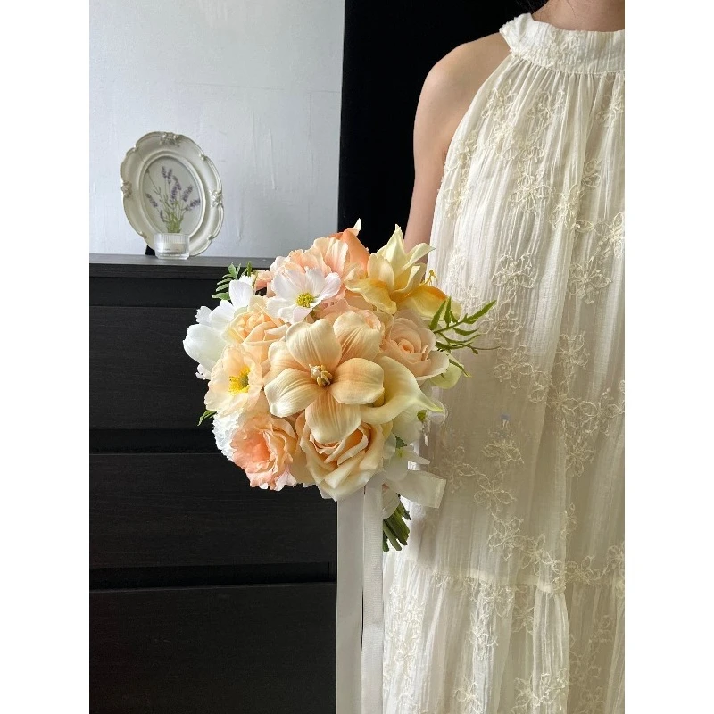 

Champagne round bouquet simulation bouquet wedding certificate engagement wedding simulation flower