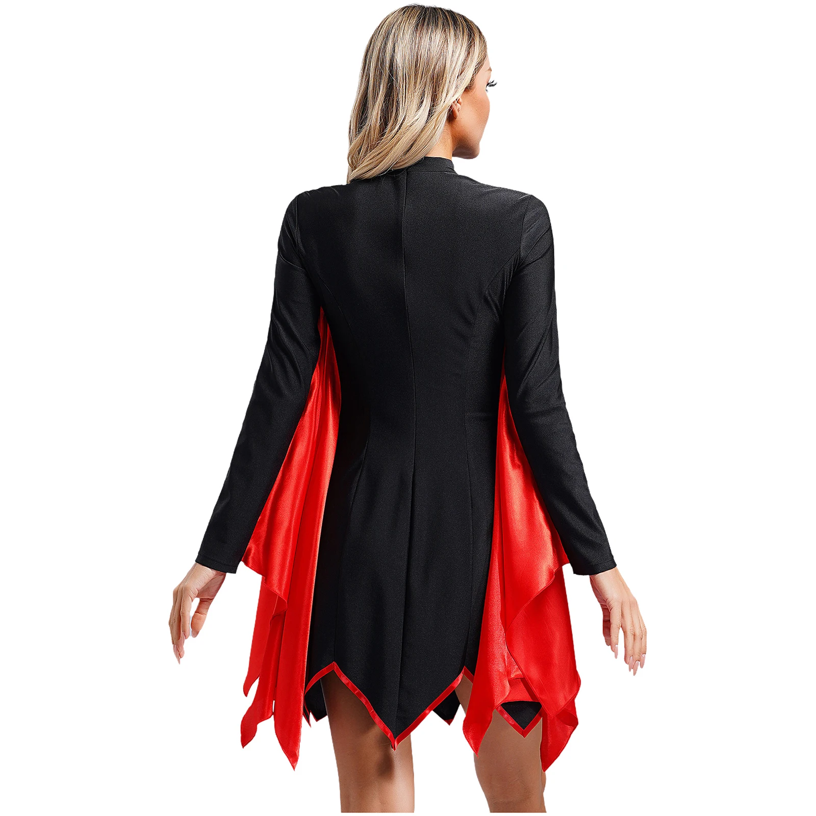 Women Halloween Vampire Witch Bat Cosplay Costume Batwing Sleeve Chest Cutout Irregular Trim Mini Dress for Masquerade Party