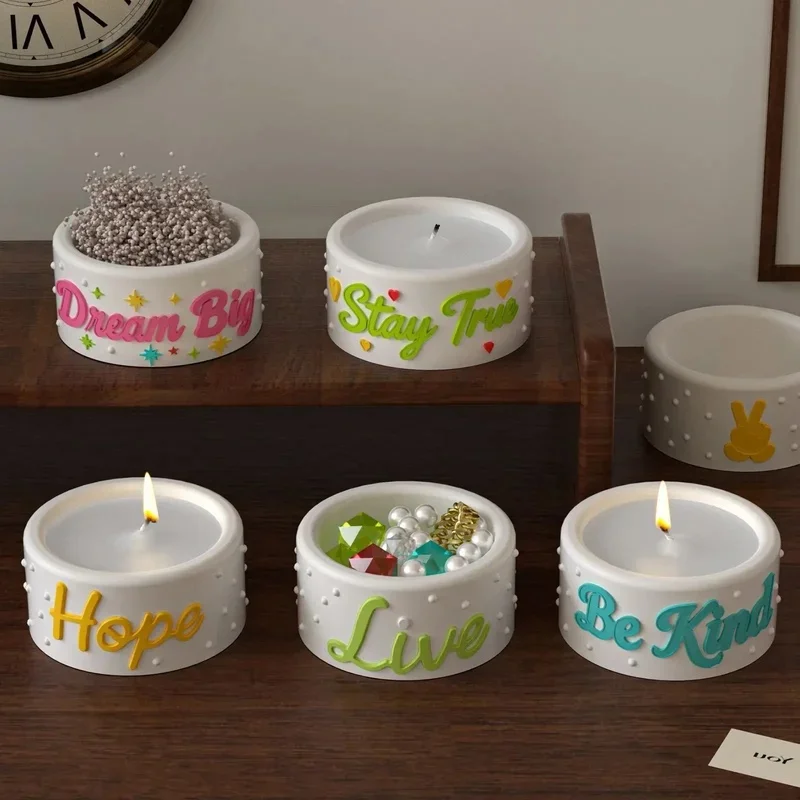 4 Holes Embossed English Word Gesture Candlestick Silicone Mold DIY Creative Polka Blessing Phrase Modeling Mold Gypsum Craft