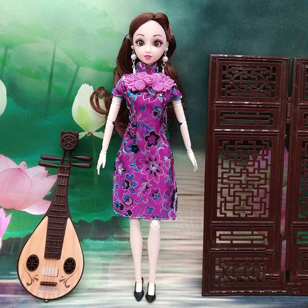 Pakaian boneka gaya Cina Aksesori boneka rok boneka tradisional kain pesta berdandan rumah boneka Cheongsam mainan DIY