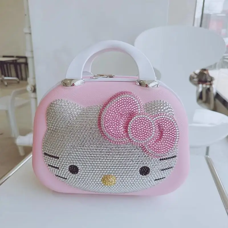 Cartoon Hello Kitty Travel Makeup Box Diamond Large Capacity Multi Function Simplicity with Lock Handheld Women\'s Storage Bag