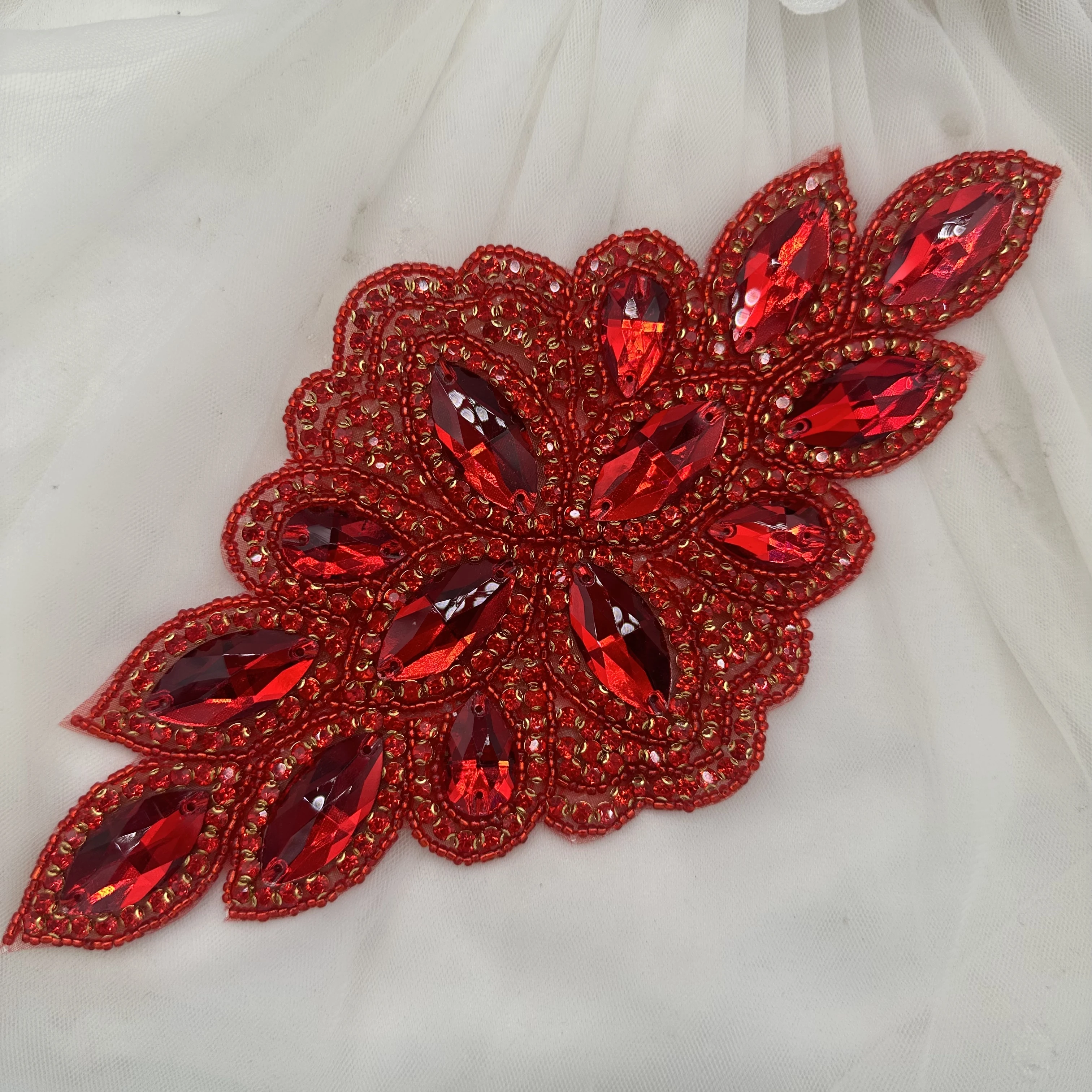 glass beads rhinestone applique handmade patch for women wedding sash party