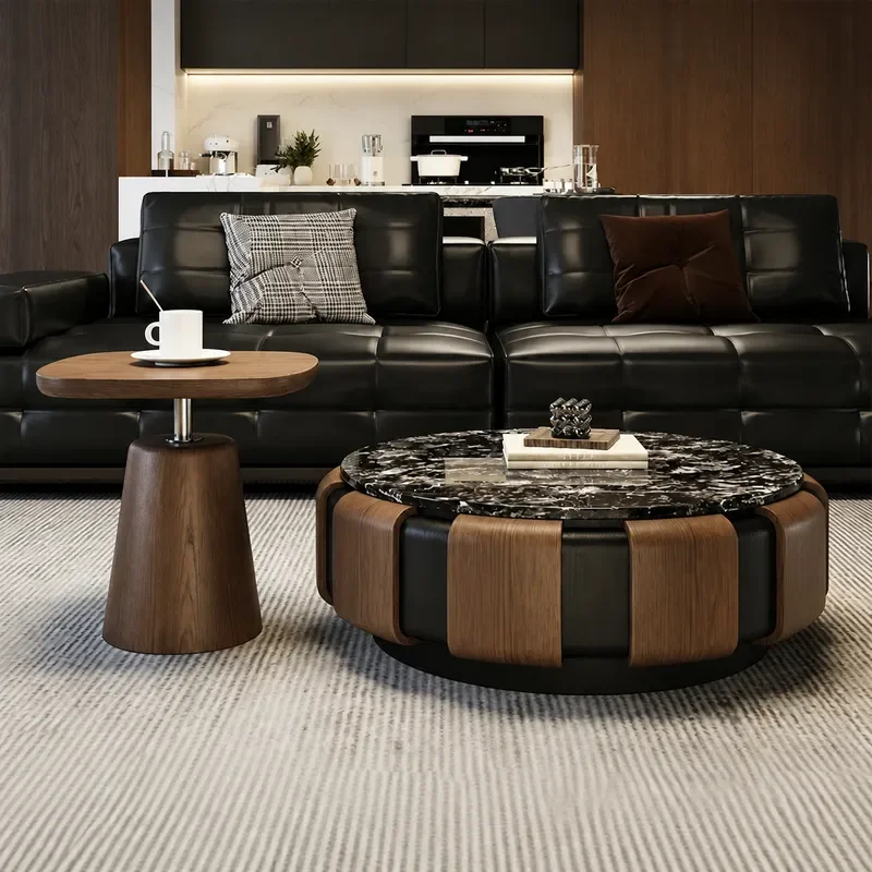 Natural Stone Round Coffee Table with Storage for Living Room Small Apartment Modern Light Luxury Home Furniture 2026 New