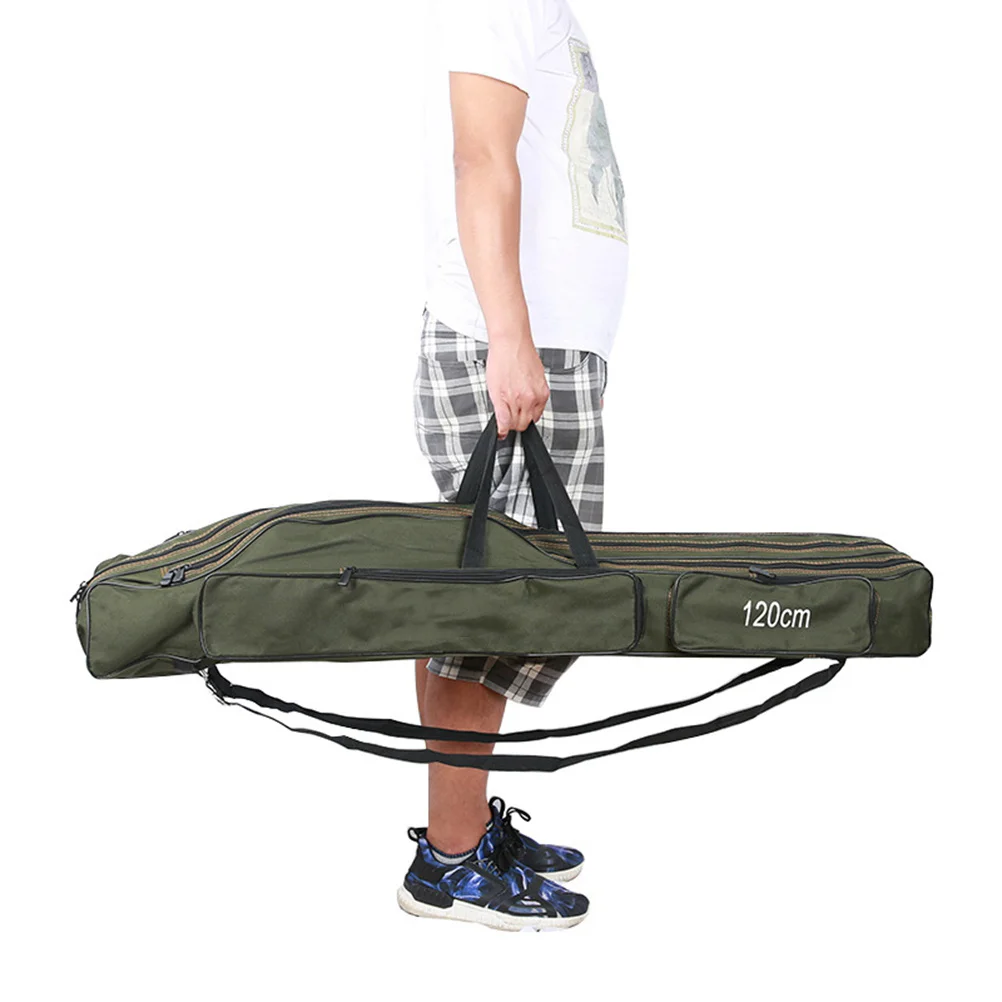 

Water Resistant Fishing Bag Heavy Duty Canvas Fishing Rod Carrier with Rubber Bottom Protection Multiple Compartments for Tackle
