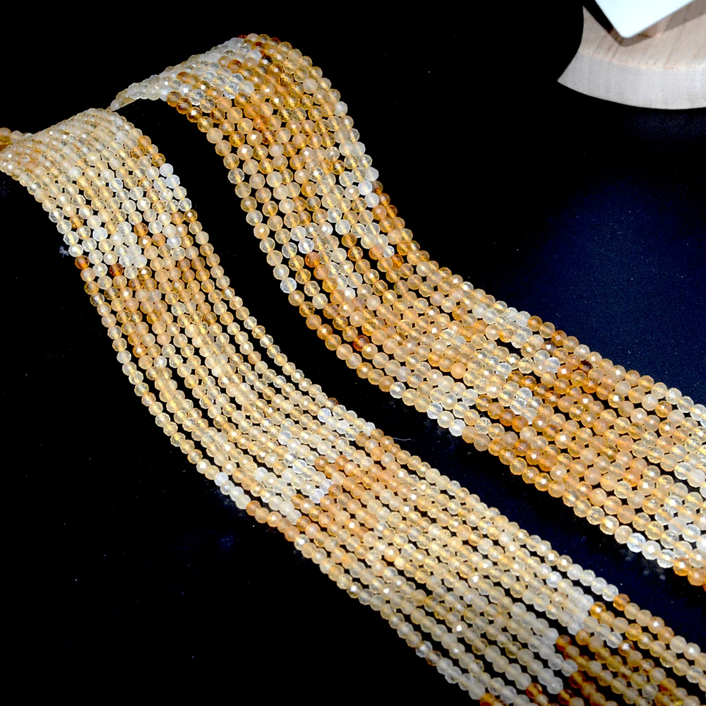 

Natural Citrine Gradient Color Faceted Round 3mm,4mm，For Jewelry Making DIY Bracelets Necklace Strand Woman Gift