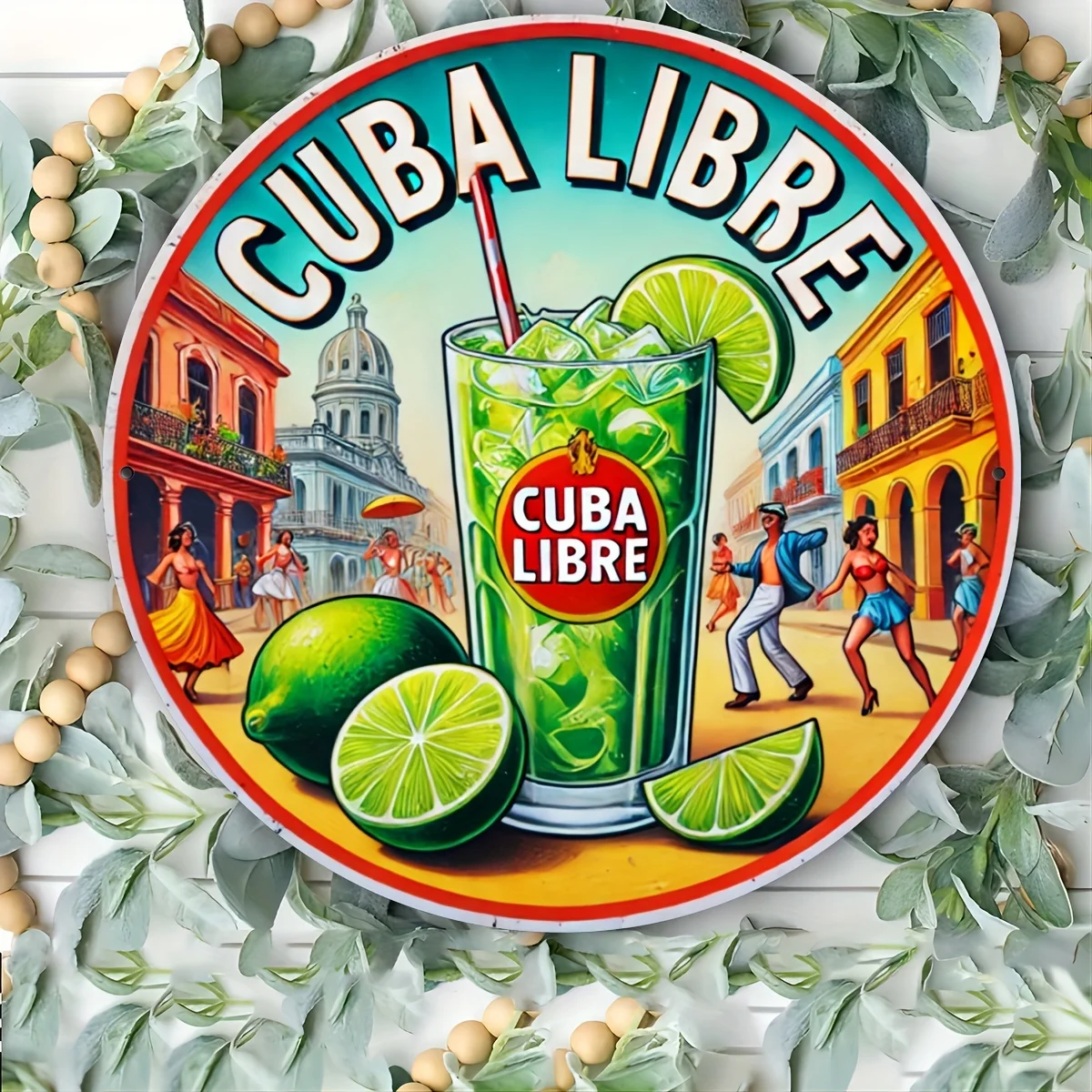 Vintage Round Tin Sign - "Cuba Libre" Retro Cuban Cocktail Havana Street Wall Decor for Bar Man Cave Rum Lover Gift view 6