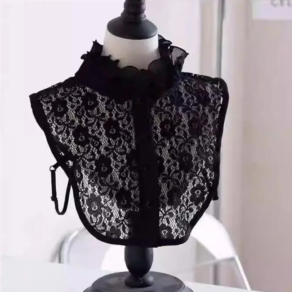 إكسسوار ملابس قابل للفصل بياقة وهمية من الدانتيل وخط عنق قابل للتعديل باللون الأبيض والأسود وياقة كاذبة للنساء والفتيات