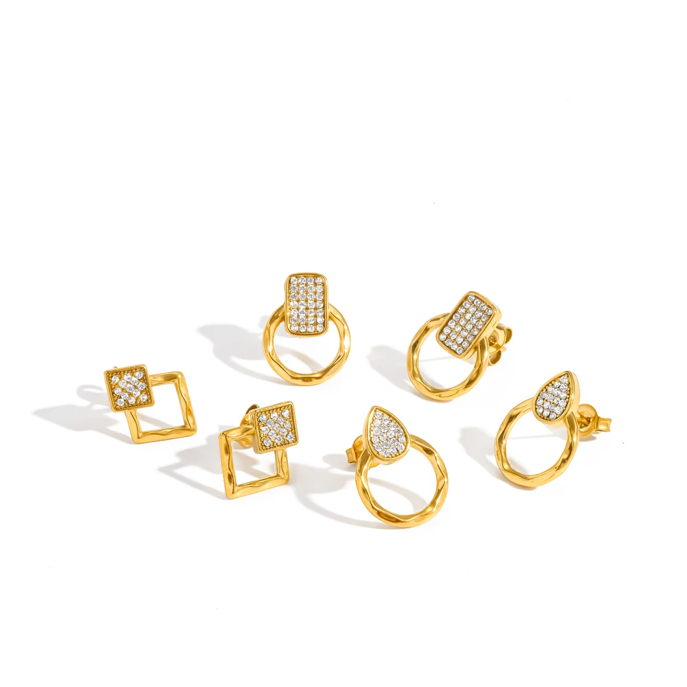 Women's Geometric Stainless Steel Micro Zircon Stud Earring 18K Gold Plated Fashion Charm Jewelry