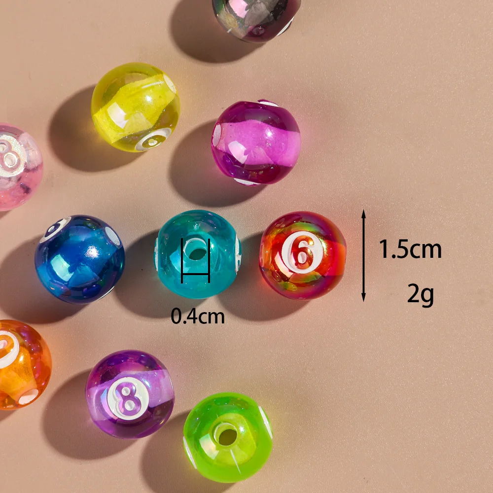 20pcs Transparent Acrylic 16mm Round Digital Billiard Loose Bead for DIY Bracelet Necklace Keychain Jewelry Making Accessories