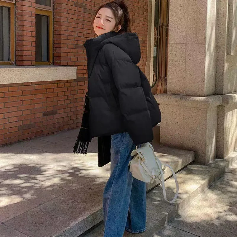 Down cotton-padded jacket winter 2024 New Korean version of thick cotton-padded coat loose short solid color hooded coat women