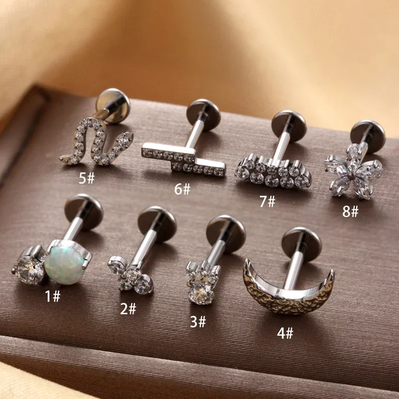 1PC G23 Titanium Piercing Labret Lip Stud Zircon Cartilage Internal Helix Conch Tragus Lobe Body Jewelry 1.2x8mm