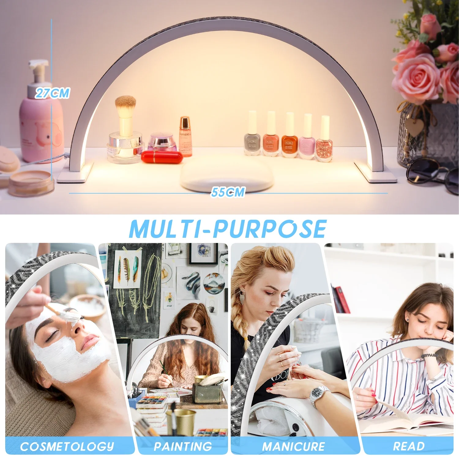 Half Moon U-รูปเล็บความงามโคมไฟสําหรับร้านเสริมสวยเดสก์ท็อปเล็บ Eye Care Simple LED โคมไฟตั้งโต๊ะทํางานสําหรับขนตา