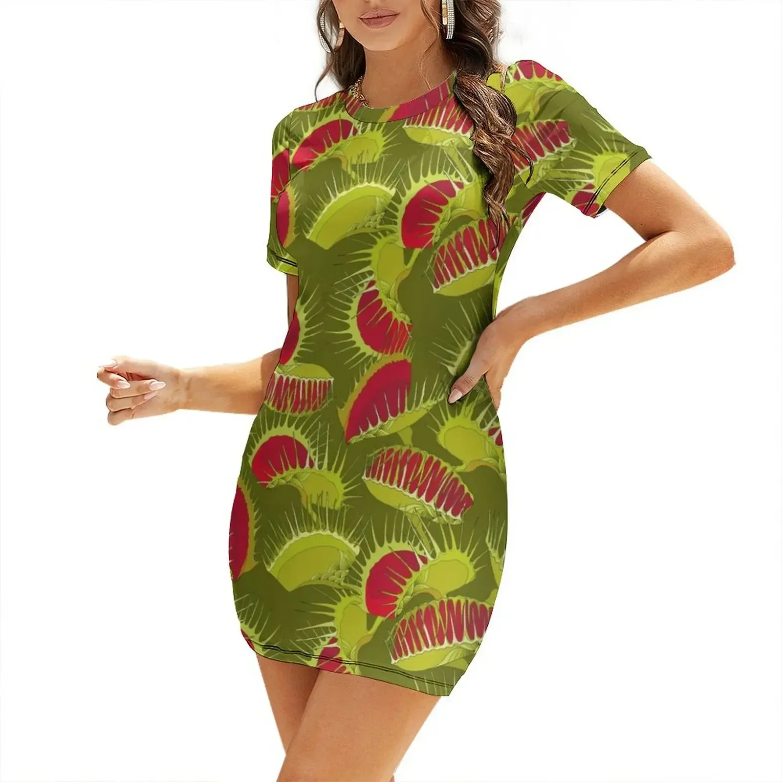 Trampa de moscas de Venus o Dionaea muscipula. Vestido de manga corta, ropa para mujer, vestidos africanos para mujer, vestido de cumpleaños