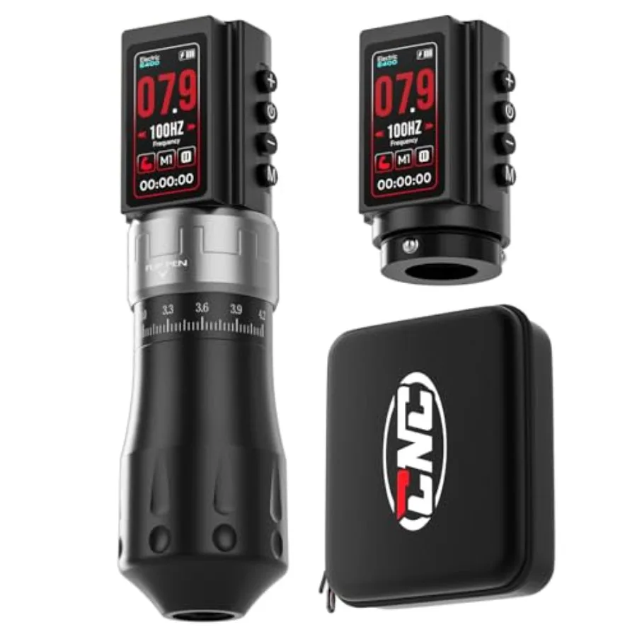 

Беспроводная тату-машинка с двумя аккумуляторами 3600 мАч, регулируемым ходом 7-ти уровневой регулировки (2.4-4.2 мм), роторная ручка, LED-дисплей, бесщеточный мотор T