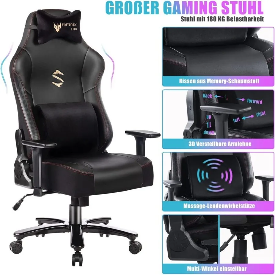 Gaming Stuhl mit Massage funktion Racing Gamer Stuhl mit Massage Lenden wirbel stütze Gaming Sessel 180kg Belast barkeit 55