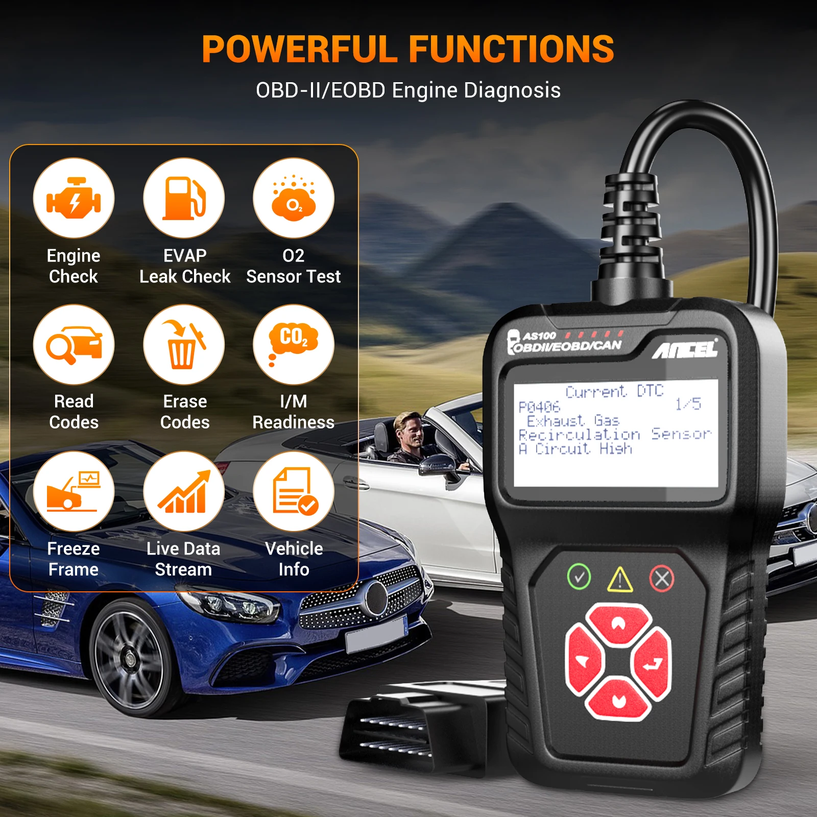 Ancel AS100 Car Diagnostic Tool Multilingual Code Reader OBD 2 Automotive Scanner OBD2 Scanner PK ELM327 For Citroen Renault BMW