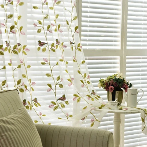 Custom Size Small Fresh Pastoral Style Bird Embroidery Flower Partition Balcony Floor-standing Cotton and Linen Floating Decor