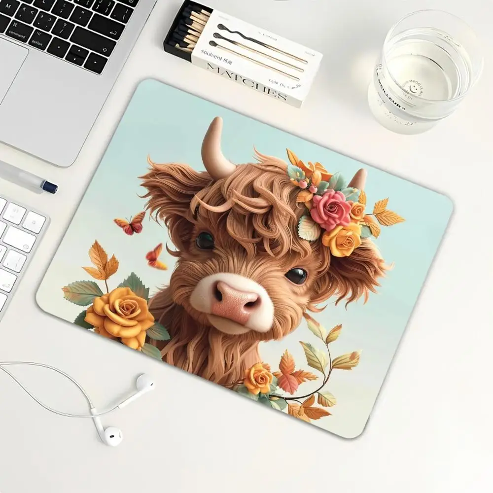 Floral Art Print Highland Calf  mouse pad xxl rubber keyboard mouse carpet anti-slip gamer  mouse pad for Laptop home