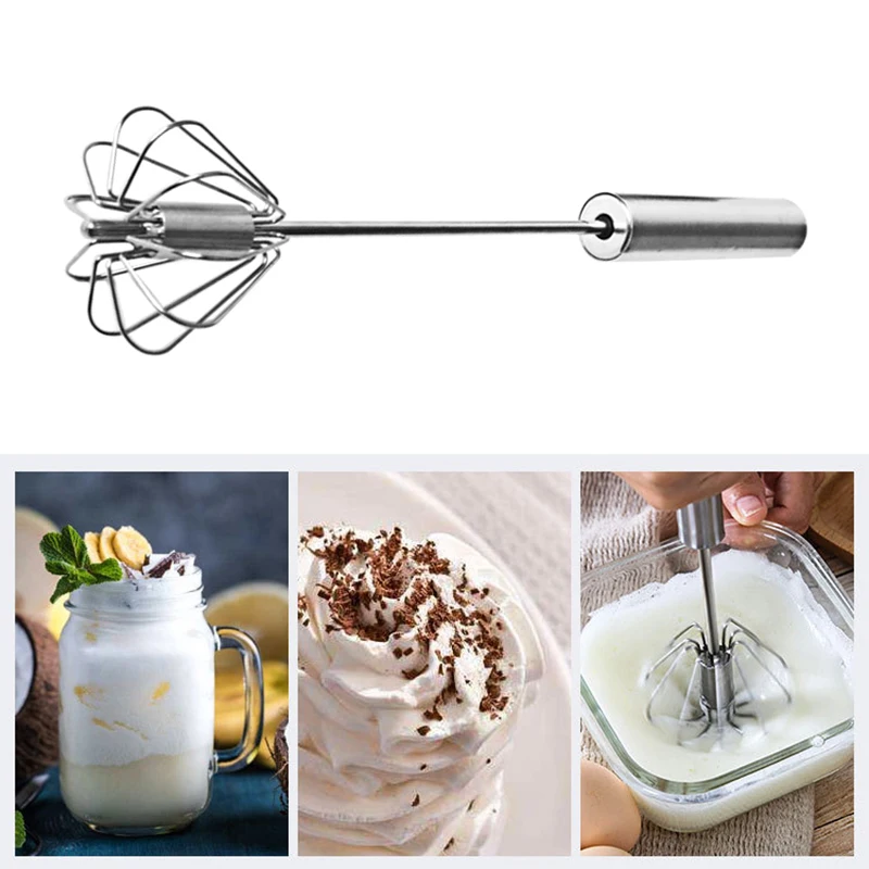 Semi-Automatic Egg Beater 304 Stainless Steel Egg Whisk Manual Hand Mixer Self Turning Egg Stirrer Kitchen Egg Tools