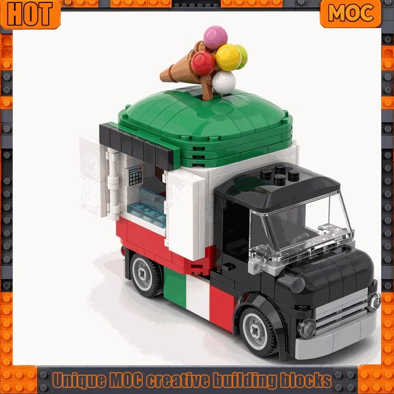 291PCS Gelato Ice Cream Truck City Street Food Vehicle Model Building Blocks MOC Custom Puzzle DIY Assembly Creative Toy Gifts