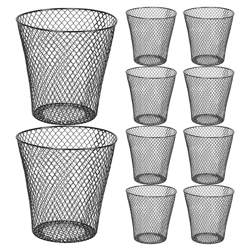 Round Wastepaper Basket, Wire Mesh Desk Metal Trash Can Recycling Trash Can Garbage Container For Bedroom Office(10Pcs)