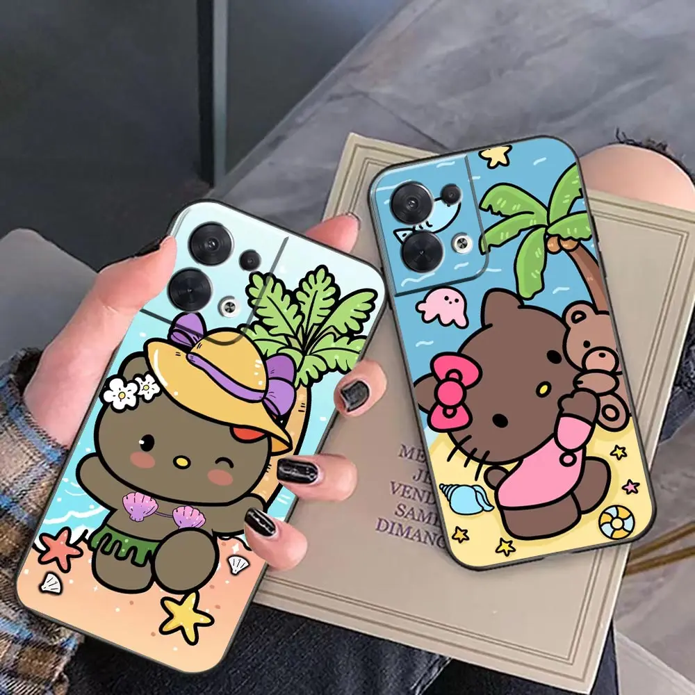 Beach Black Hello Kitty Phone Funda Coque Case For OPPO FIND X5 X3 X6 RENO 10 8 7 7Z 2Z 6 6Z 5 4 Lite Pro Plus 4G 5G Case Shell