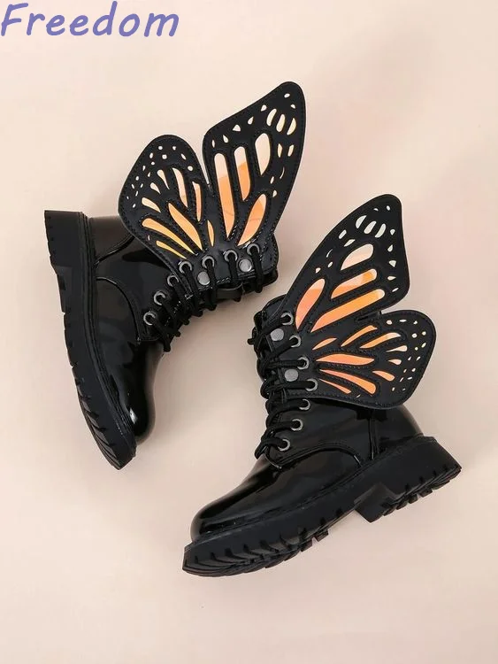 Super cute for children Halloween black boots colorful transparent butterfly wings versatile