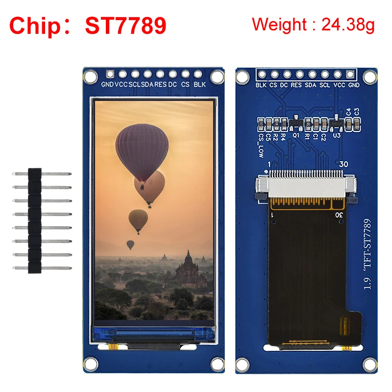 Écran LCD TFT IPS de 1.9 Pouces à Angle Complet, Nouveauté, Technologie d'Affichage de Documents, Port Série éventuelles I, Haute Définition, 170x320, ST7789