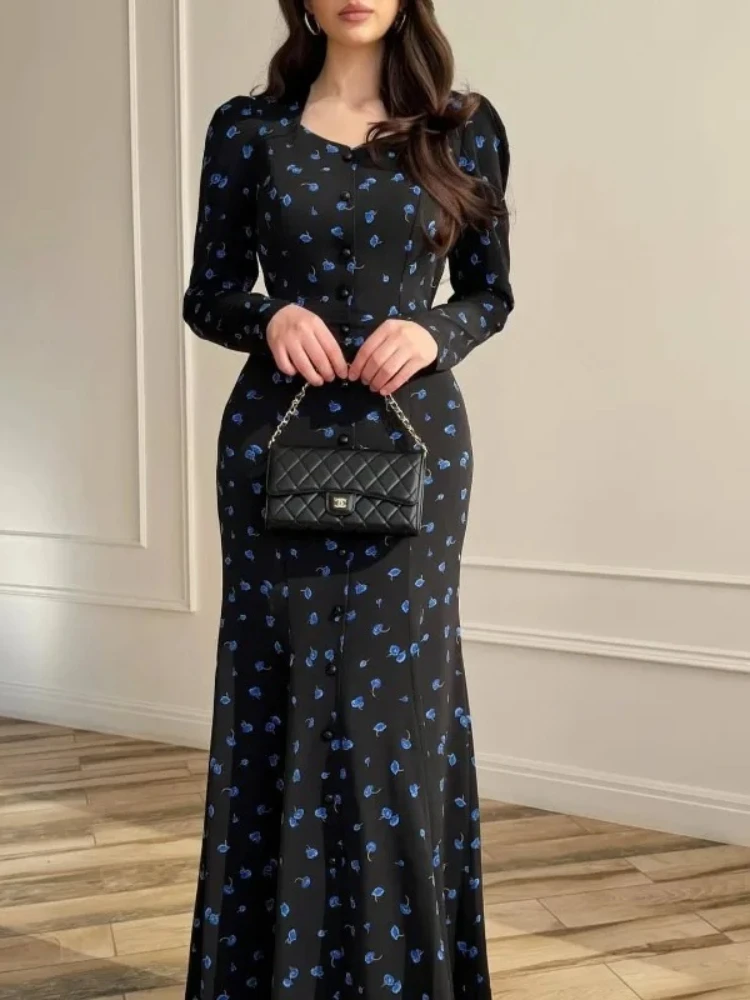 

Elegant Women French Polka Dot Maxi Dress 2026 Spring Summer V-Neck Slim Fit Tie Waist Mermaid Long Dress Vintage Casual Outfits