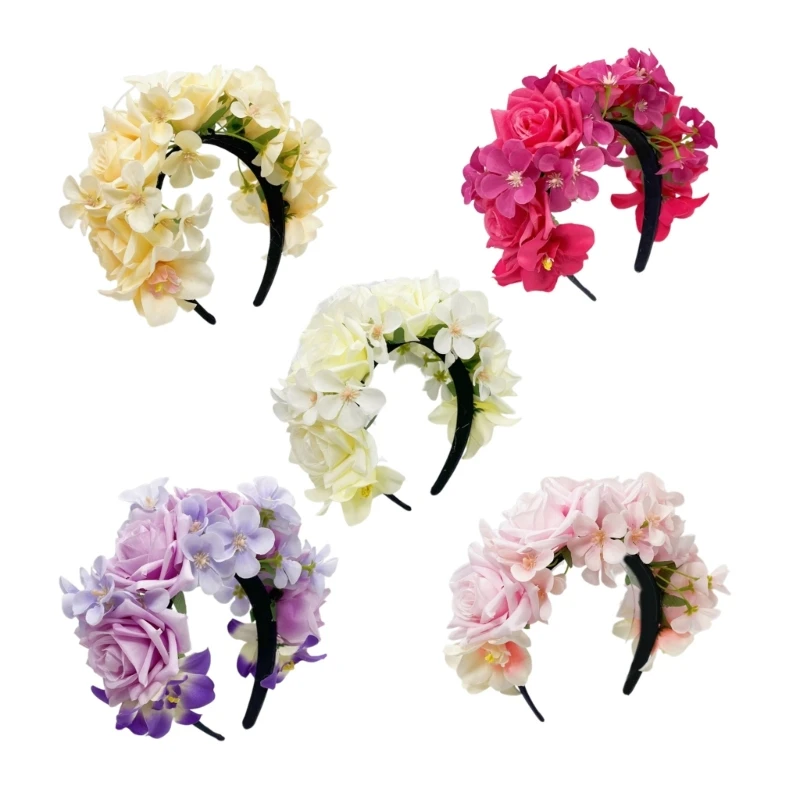 

50JB Delicate Flower Shape Hair Hoop Summer Spring Headband Wedding Party Bride Bohemian Style Styling Flower Headband