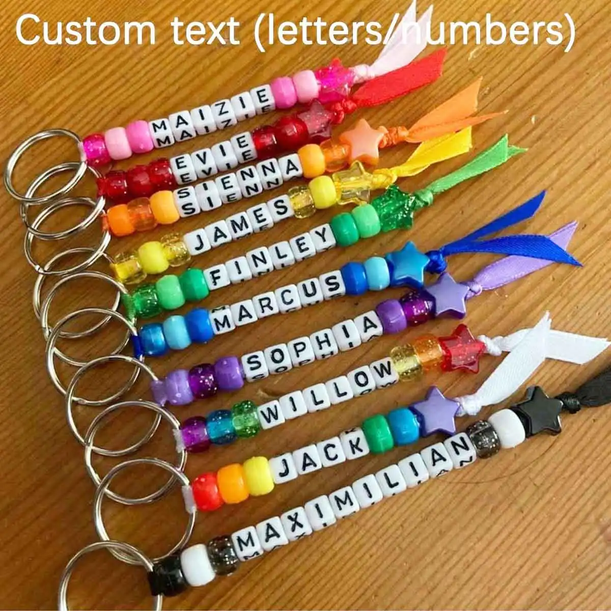 1 Personalized Name Keychain, Acrylic Multi-Color Beads, Stars, Backpack Accessories, Unique Customized Gifts
