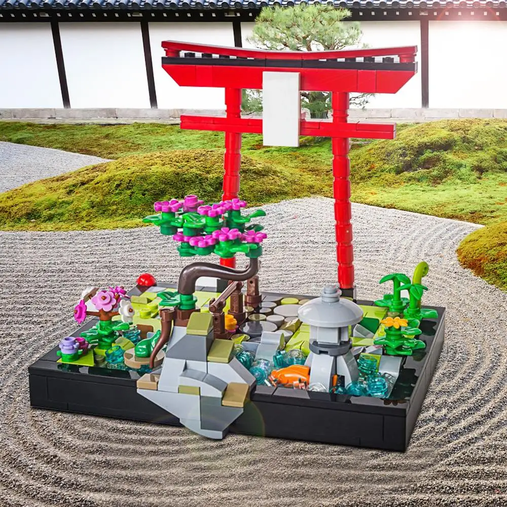 MOC City Street Japanese Garden Bricks Villa Garden Model Bird Dwelling Altar Shrine Archway Building Block Toys Gifts Ornament