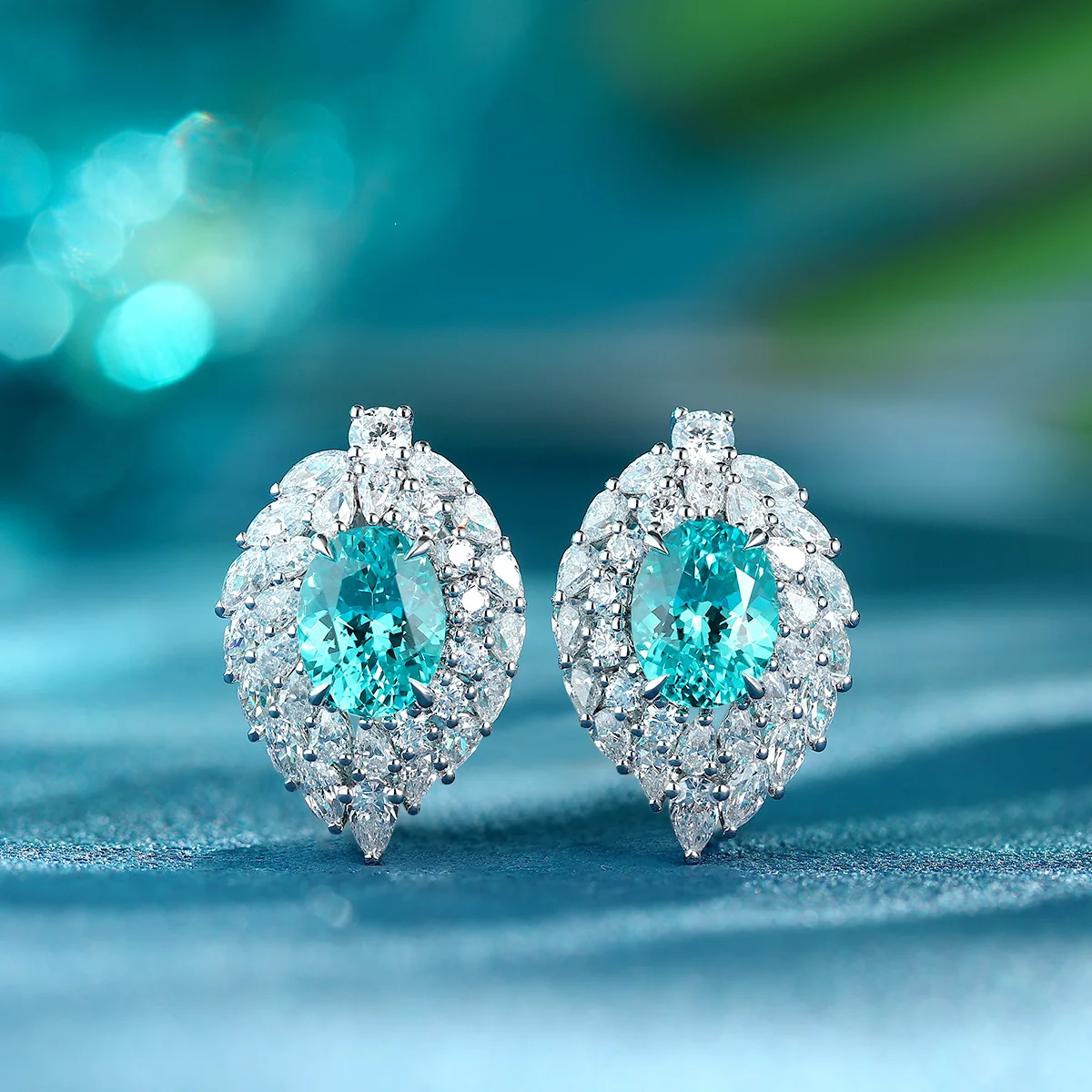 

925 Silver Lab-Grown Paraiba Tourmaline Earrings, Cultured Gemstone Studs, Elegant Teal Jewelry Gift