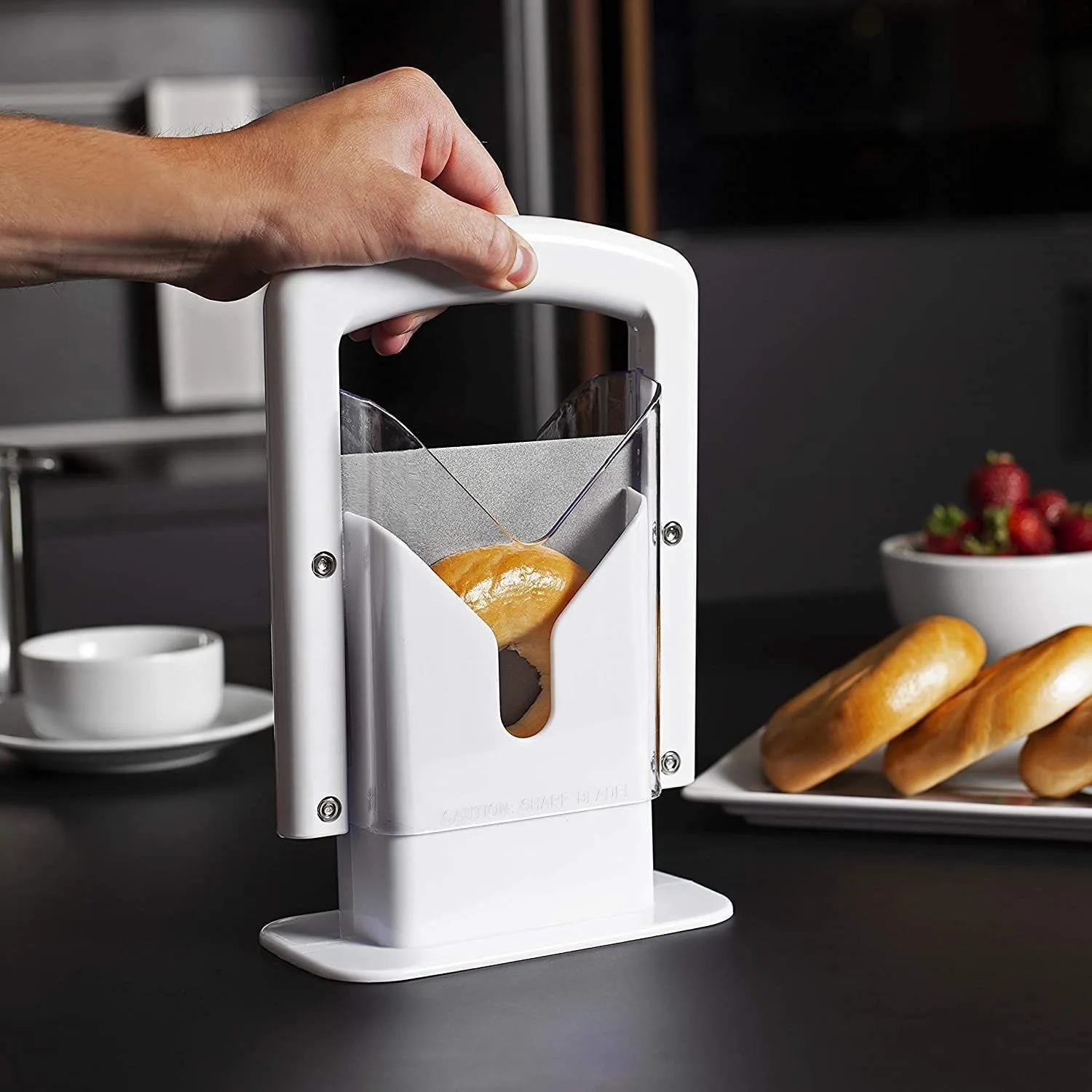 Bagel Guillotine Slicer Stainless Steel Blade Slicer Kitchen Baking Tools for Muffins, Rolls, Buns with Serrated Blade