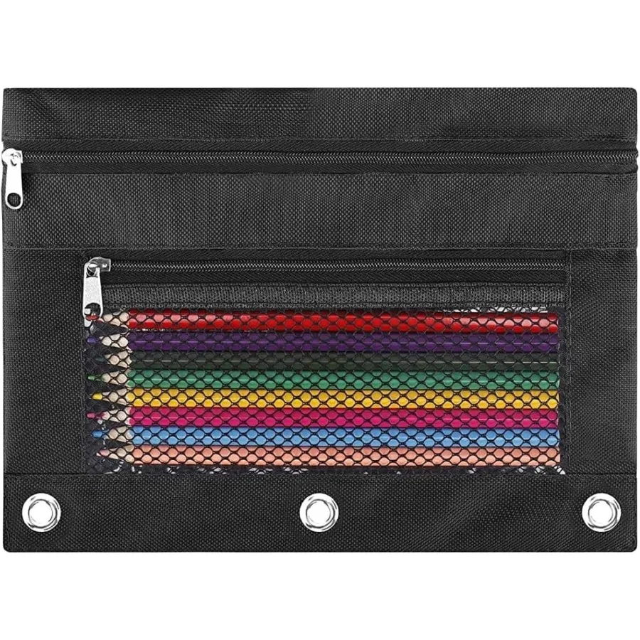 

Чехол Peil для 3-х кольцевых переплетов, маленький чехол для ручек на молнии, черные чехлы для мальчиков, школьные принадлежности, нейлоновая сумка с 3 отверстиями, аксессуары