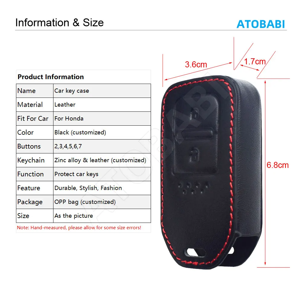 Leather Car Key Case Remote Fobs Protector Cover For Honda Civic Accord CR-V Jazz City Fit Jade Odyssey Pilot Insight Crosstour