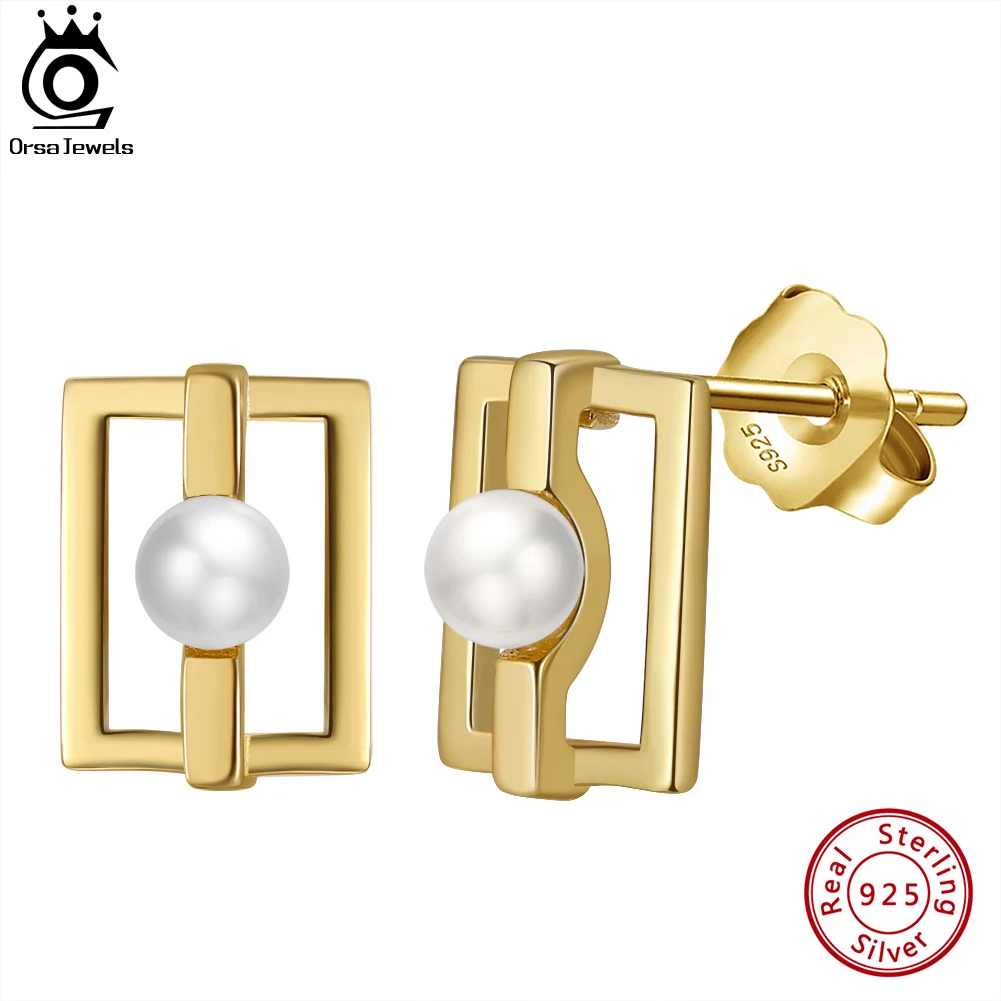 

ORSA JEWELS 14K Gold 925 Sterling Silver Earrings with Cultured Freshwater Pearl for Women Vintage Party Pearls Jewelry GPE31