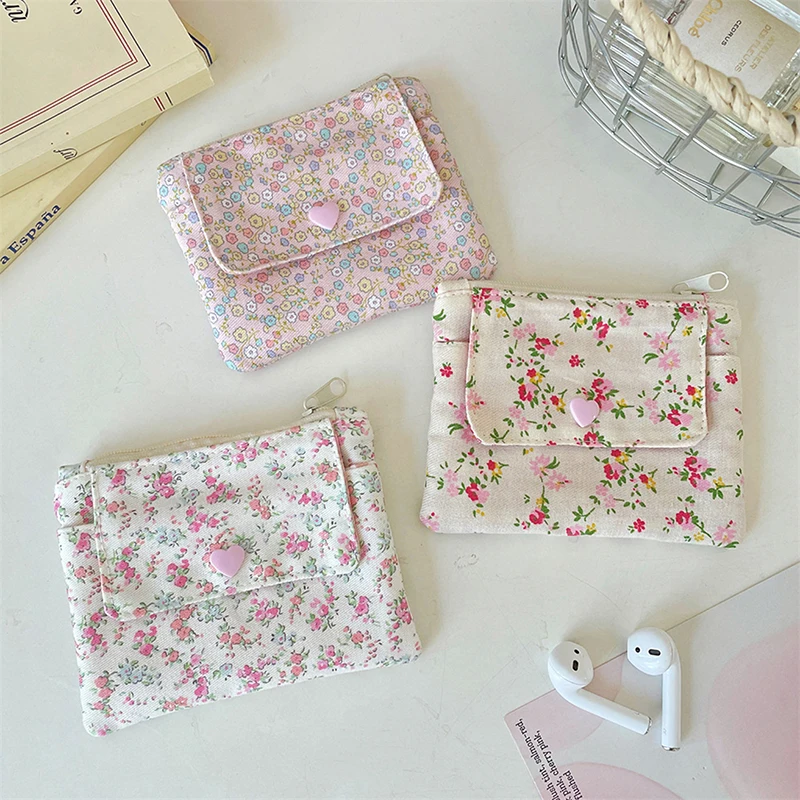 

Ins Style Flowers Card Holder Coin Purse ID Card Bank Card Protective Cover Small Wallet Key Organizer