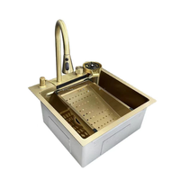 30 32 Gold Waterfall Sink Gold 304 Stainless Steel Faucet Handmade Kitchen Sink