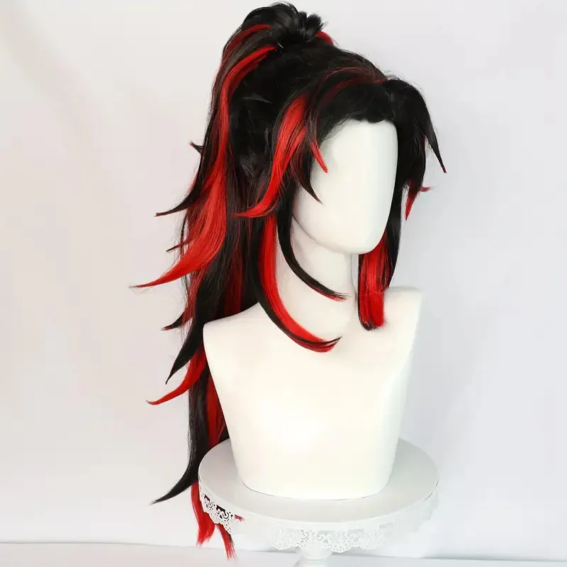 Perruque de Cosplay Synthétique à Mèches Noires et Rouges, Coiffure Queue de Cheval, Degré de Chaleur, Accessoire d'Halloween, Anime Tsugikuni Yoripiercplay