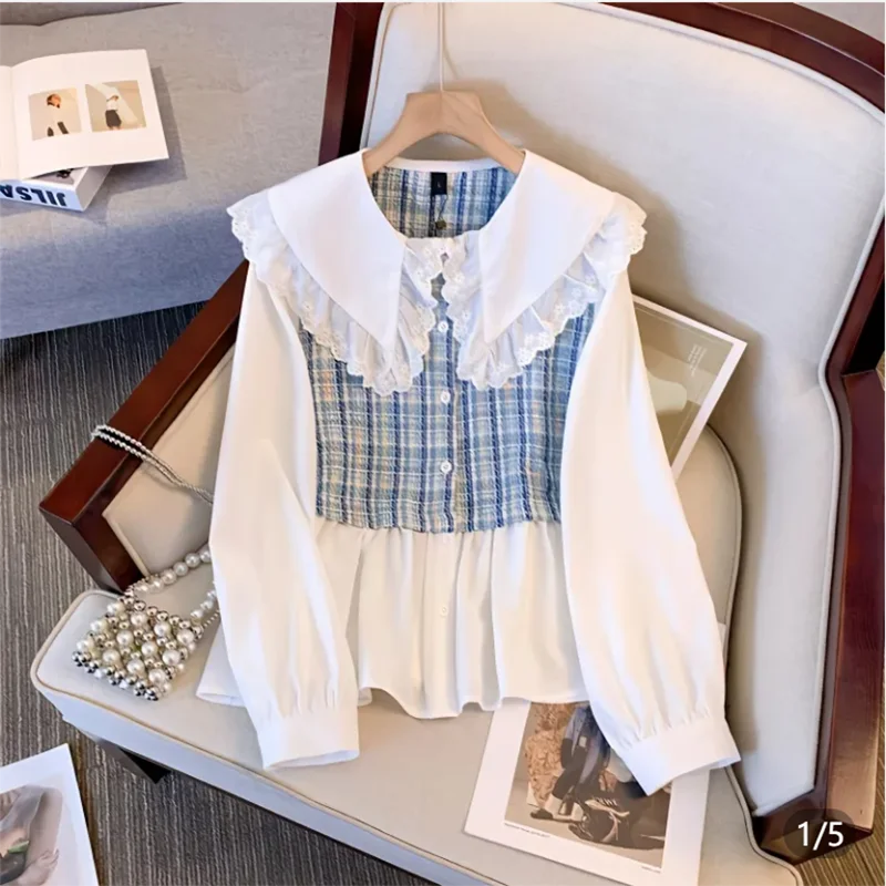 

Женская универсальная блузка больших размеров с воротником-стойкой и имитацией двухслойности, модный дизайн Весна 2026