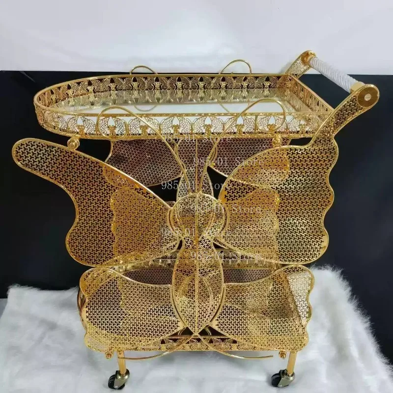 

High-End Light Luxury Retro Middle East Style Trolley Dessert Cart Restaurant Tea Cart Food Delivery