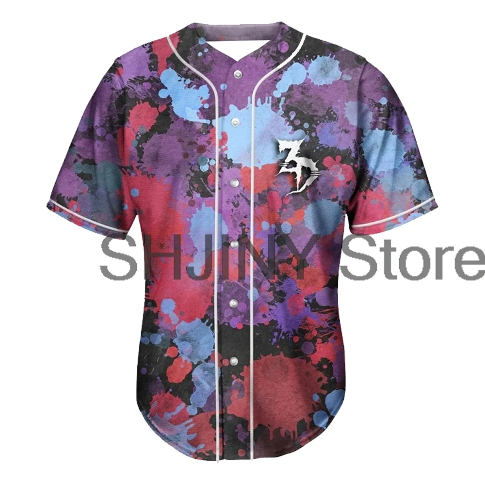 Zeds Dead Splashes Rave Jersey Baseball Jacket Shirts V-Neck Short Sleeve Button-up Tee Women Men Streetwear Hip Hop Clothes