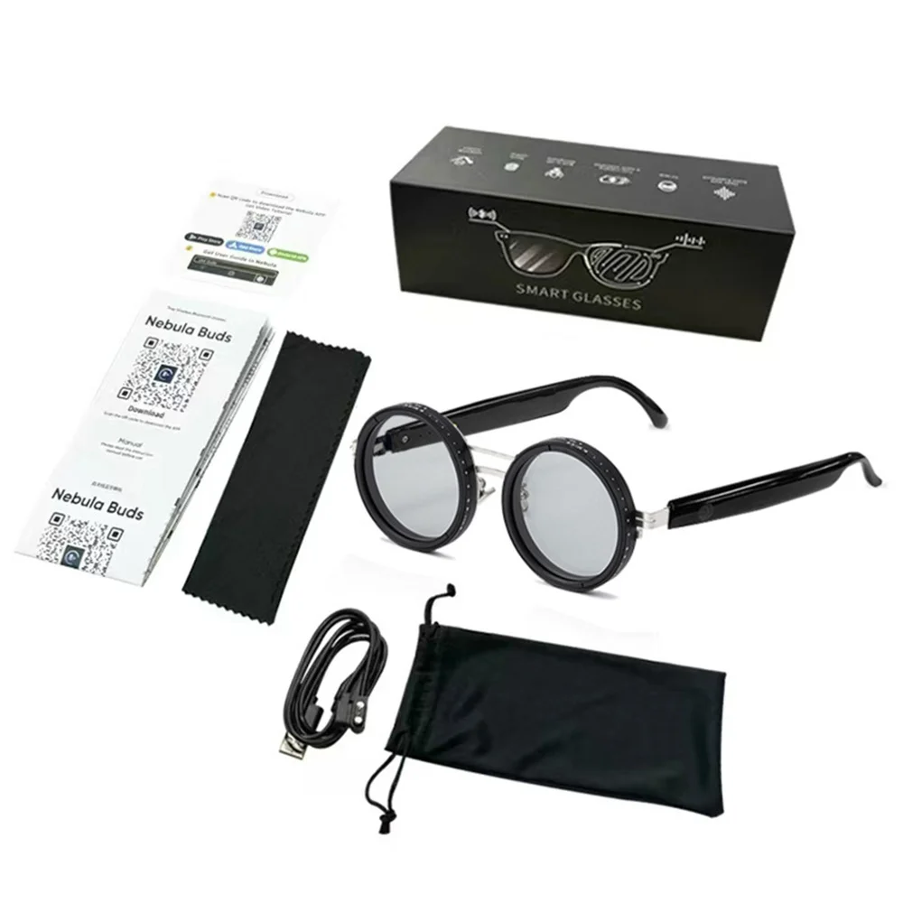 Smart AI Round-Frame Translation Glasses Multi-function 9-Level Adjustable Light-Reducing Anti-blue ray /UV Polarized Sunglasses