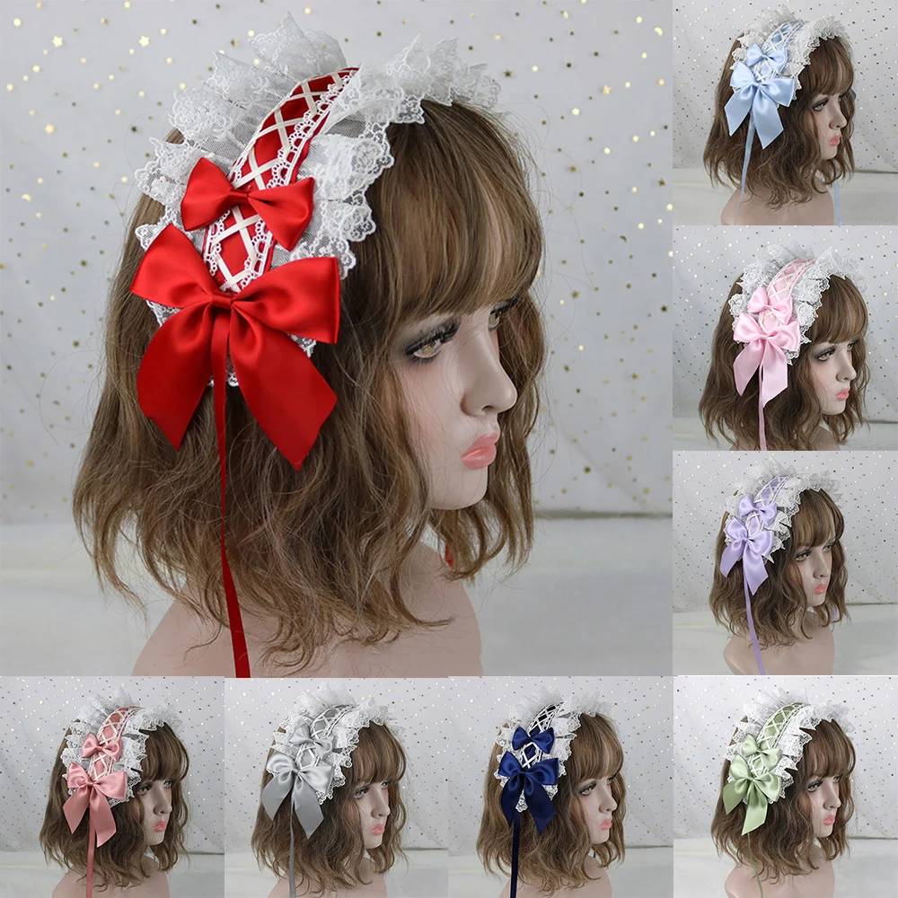 

Lolita Ruffled Headband For Women Sweet Lace Hair Hoop Lace Bow Ribbon Headdress Vintage Headwear With Clip Gothic Hairband