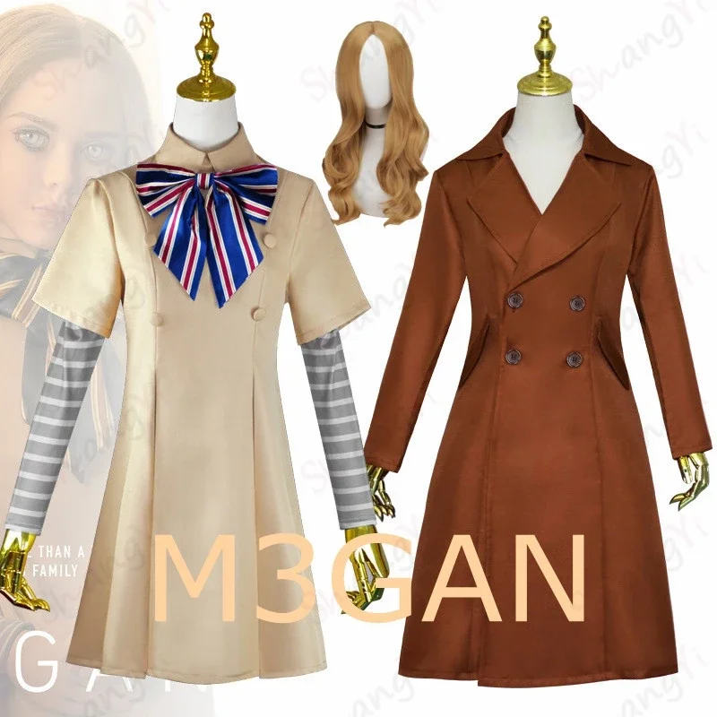 M3GAN Cosplay Costume Horror Movie Megan Dress Coat Wig Sleeve Socks Set AI Robot Doll Adult Kids Halloween Party Suit