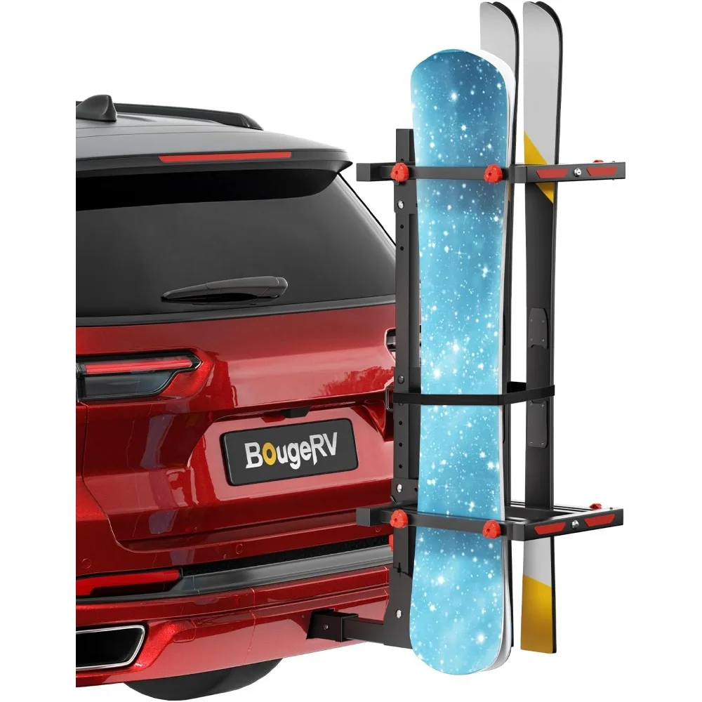 

Hitch Ski Snowboard Rack with Security Lock Folding and Tilting for Trunk Access Fit for 2" Receiver (Upgrade Version of 2023)